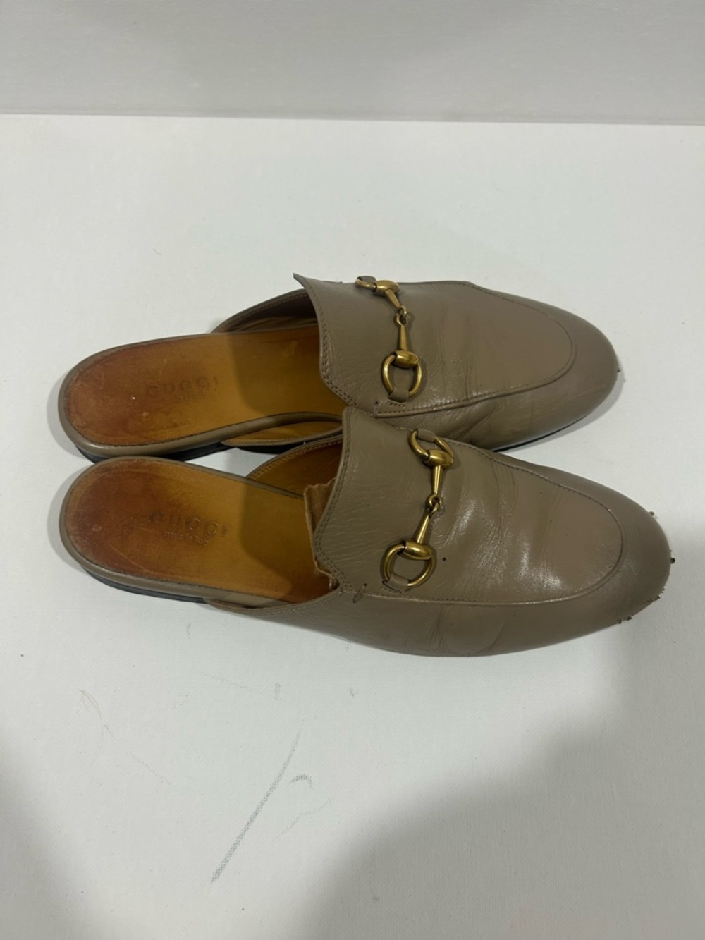 Gucci Princetown Taupe Leather Horsebit Mule Loafers - Picture 5 of 5